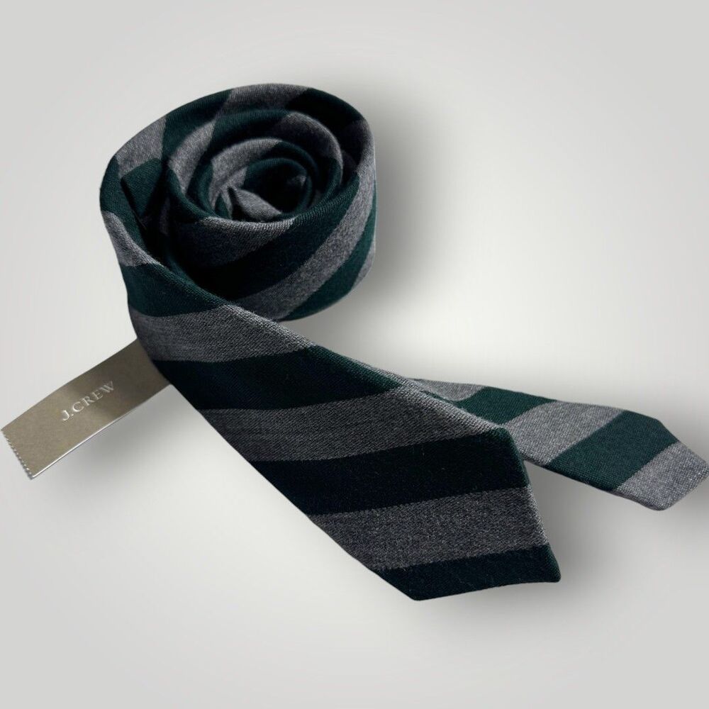 J.CREW Tie Silk/Wool Skinny Striped Tie Made in USA Green/Gray NWT